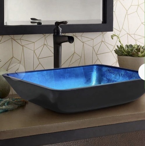 46cm rectangular tempered blue - 46cm,